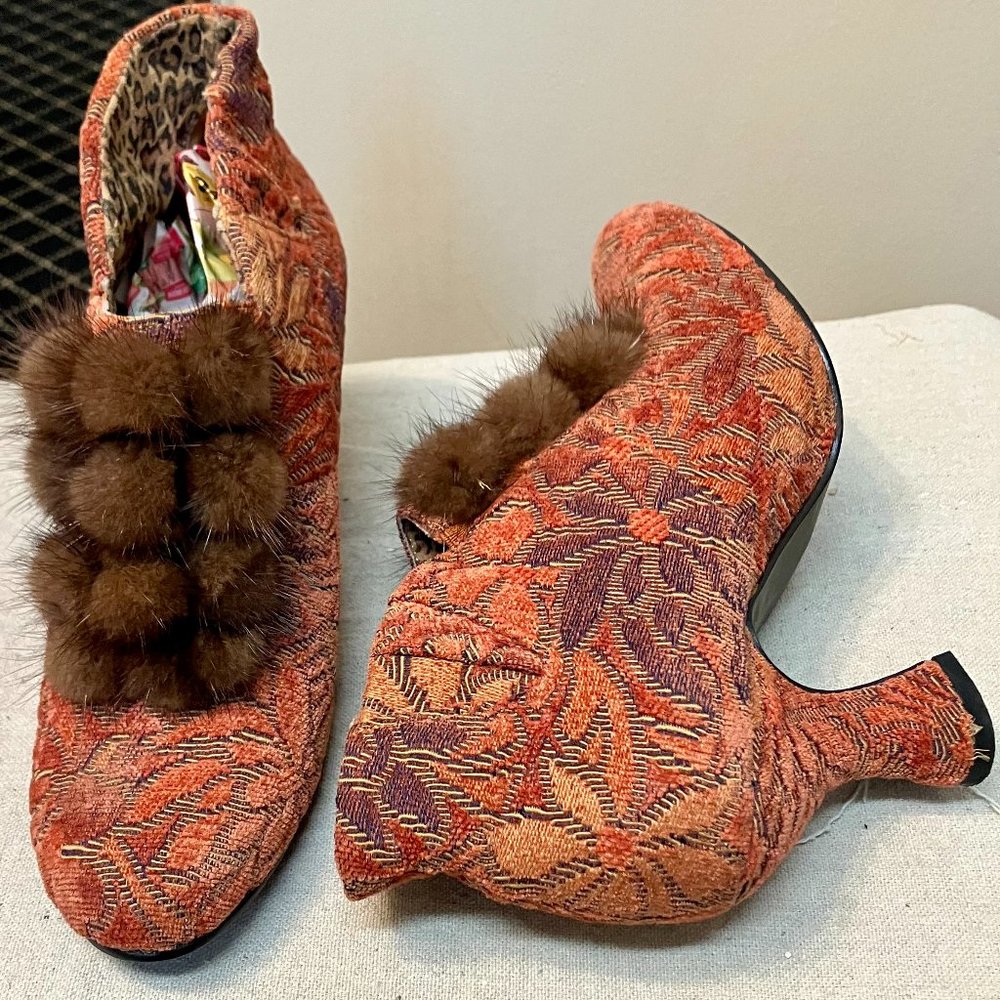 Jacquard Bootie w/ Fur Trim Brown 8US